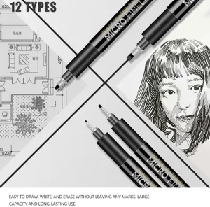 Black fine liner pens set, waterproof micro-pens for art drawing, sketching and comic outlining.