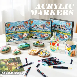 Set de rotuladores acrílicos de doble punta para dibujo infantil, pintura en rocas y manualidades.