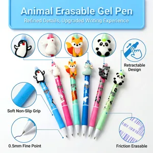 Joli set de stylo gel effaçable animal avec pointe fine 0.5mm et prise en main souple.