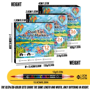 Juego de rotuladores acrílicos de doble punta 12 24 36 colores para arte y dibujo infantil.