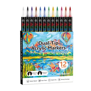 Rotuladores Acrílicos de Doble Punta 12 Colores Set Pintura al Agua para Niños Arte