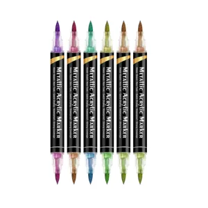 6er Set doppelseitige metallische Acrylmarker, wasserfeste Malstifte für DIY Kunst Handwerk