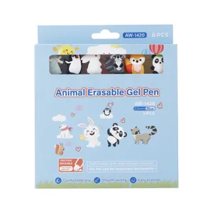 Lot de 6 Stylos Gel Effaçables Animaux Mignons 0.5mm Encre Bleue Fournitures Scolaires Cadeau