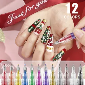 12 kleuren nail art acryl marker set, fijne lijn DIY schilderen waterdichte nagel gereedschappen.