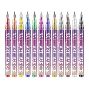12-kleuren nail art marker pennen, ultrafijne acryl DIY schilderen pennen voor nagels.