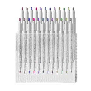 Conjunto de resaltadores de doble punta coloridos con caja de almacenamiento escolar.