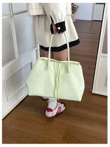Borsa shopper in tessuto verde chiaro, borsa a mano casual per tutti i giorni, capiente.