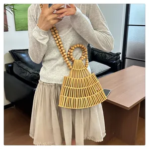 Borsa a tracolla vintage a ventaglio in legno con perline fatta a mano per donne