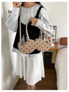 Unique mustache-shaped shoulder bag, casual PU leather handbag with polka dots for women daily.