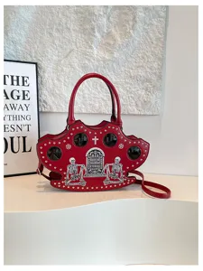 Dark gothic punk style skull knuckle duster shaped red handbag fashion crossbody bag