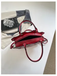 Red punk style rivet handbag womens fashion shoulder crossbody bag chic daily design view
