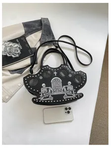 Goth skull brass knuckle handbag punk style PU leather shoulder messenger bag for women