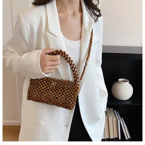 Borsa a mano in perline di legno donna spiaggia estiva vuota borsa a tracolla casual