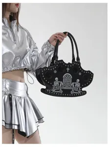 Goth punk skull handbag unique knuckleduster design shoulder bag Halloween alternative purse