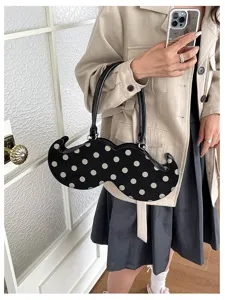 Black polka dot mustache shaped handbag niche design women stylish shoulder underarm bag