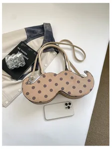Unique mustache shape polka dot shoulder bag, trendy casual commuter handbag for women