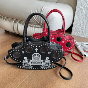Gothic skull tombstone handbag punk rivet shoulder bag stylish crossbody bag for women