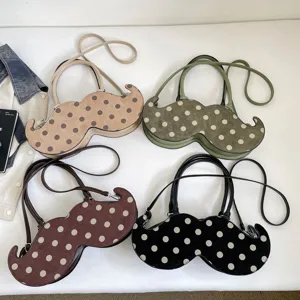Novelty mustache shape shoulder bag with chic polka dots, stylish commuter underarm handbag.