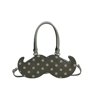 Green mustache handbag quirky polka dot shoulder bag unique commuter underarm bag for women
