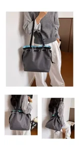 Freizeit Nylon Beutel Tote Bag grosse Kapazitaet Pendler Schultertasche mit Kordelzug Damen.