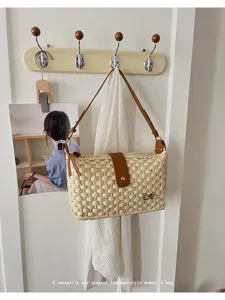 Stijlvolle geweven stro schoudertas voor dames, retro chic okseltas voor zomer strand vakantie.