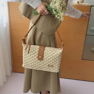 Gevlochten stro schoudertas strand handtas casual vintage retro geweven tas voor vrouwen