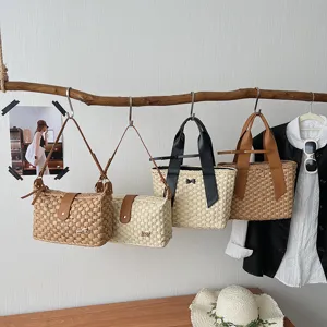 Geweven stro schoudertas zomer strand handtas retro casual chic onderarmtas voor dames
