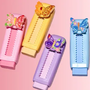 Joli ensemble de gommes papillon de dessin animé, papeterie colorée pour élèves étudiants.
