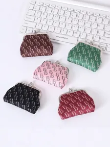 Retro letter print metal clasp coin purse, multi-color mini portable pouch for storage.