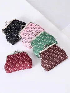 Vintage letter print metal clasp coin purse portable mini storage pouch set for daily use.