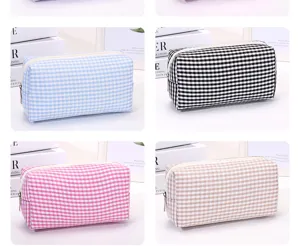 Koreanischer Stil Karierte Kosmetiktasche Mehrfarbige Leinwand Make-up Etui Etui Aufbewahrung