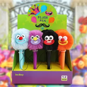 Cute Monster Plush Ball Gel Pen Black Ink Writing Pen Funny Fluffy Plush Toy Stationery School Supplies