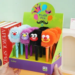 Cute plush monster gel pens set in display box, funny big mouth fluffy pens for students stationery.