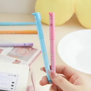 Cute unicorn erasable gel pen set, blue and pink student writing stationery for school office.