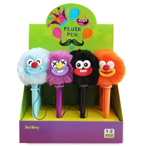 Cute plush monster gel pens, fluffy funny big mouth ballpoint pens, 12pcs student stationery.