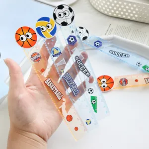 Cute sports cartoon 15cm ruler set, transparent plastic wave straight measuring tool for students.