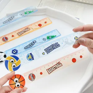 Cute 15cm plastic wave rulers with cartoon basketball soccer volleyball designs for students.