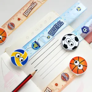 Cute cartoon sports rulers 15cm wavy straight rulers with funny ball clips for school students