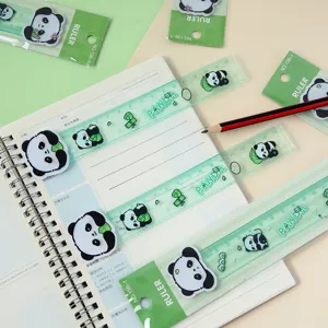 Lindo regla recta de 15cm de panda de dibujos animados papelería de estudiante plástico
