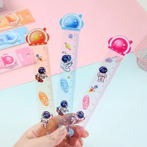 Cute cartoon astronaut 15cm straight ruler set with wave design for students and kids.