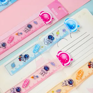 Cute 15cm astronaut planet transparent straight ruler, creative cartoon wave stationery for kids.