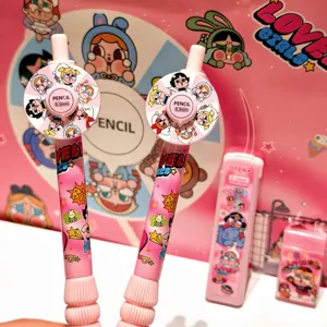 Niedliches Cartoon Druckbleistift-Set mit Minen und Radiergummi für Schüler Schreibwaren.