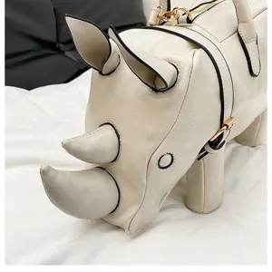 Kreative Nashorn Handtasche für Damen, Nische Design ausgefallene PU Leder Umhängetasche.