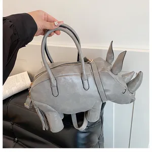 Einzigartige graue Nashorn Form PU Leder Handtasche Freizeit süße Umhängetasche für Damen.