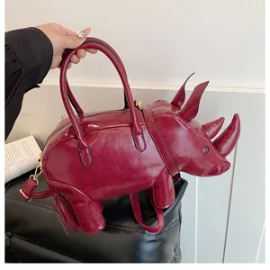 Kreative Nashorn Form Leder Handtasche, einzigartiges Design Damen Umhaengetasche.