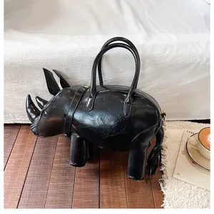 Einzigartige schwarze Nashorn Neuheit Handtasche, kreative PU Leder Umhängetasche für Damen.
