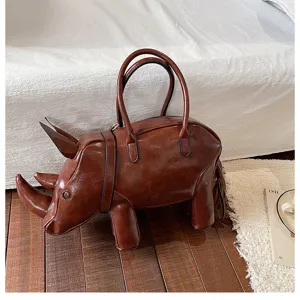 Kreative nashornförmige Handtasche für Damen, einzigartiges Nischendesign PU Leder Umhängetasche.