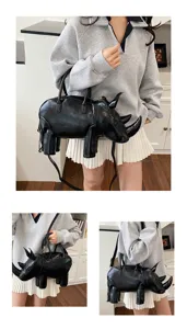 Kreative Nashorn Handtasche für Damen, Nische Design ausgefallene Umhängetasche Tragetasche.