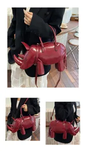 Rote Nashorn Neuheit Handtasche für Damen, kreative PU Leder Umhängetasche Schultertasche.