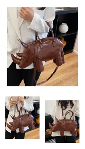 Einzigartige Nashorn geformte Handtasche für Damen kreative PU Leder Umhängetasche Detailansicht